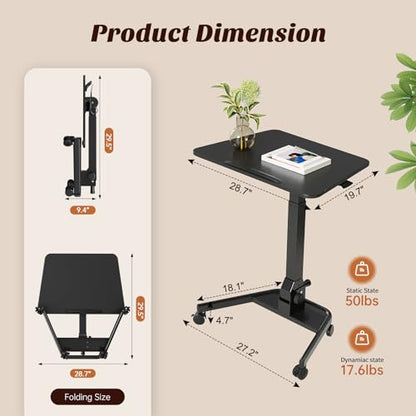 Foldable Mobile Standing Desk, Rolling Laptop Cart, Black | 29.9"-42.9" Height Adjustment, Easy to Fold, Portable Standing Desk on Wheels, Folding Desk for Compact Space - color: Black
