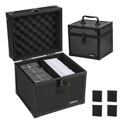 Graded Card Storage Box & Waterproof PSA Slab Case with Two Keys Lock (7.87"x6.69"x7.17") - Sports Card Carrying Case for Toploader/Trading Cards (black) - color: black