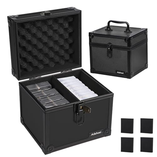 Graded Card Storage Box & Waterproof PSA Slab Case with Two Keys Lock (7.87"x6.69"x7.17") - Sports Card Carrying Case for Toploader/Trading Cards (black) - color: black