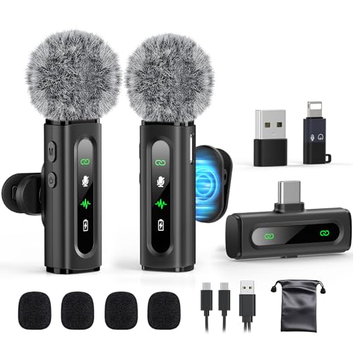 USB C Lavalier Microphone Wireless Mini Mic for Type-C Android Phone/Tablet/PC Video Recording Clip-on Mics with Rotatable Clip&Denoise Recording, Ideal for Vlog Tiktok Youtube Podcast Content Creator - color: Black, size: Without Charging Case