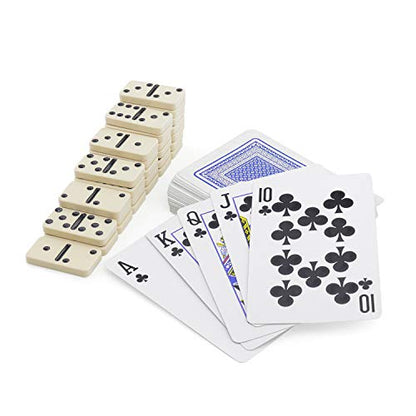 5 in 1 Magnetic Chess Checkers Dominoes Backgammon and Cards Set, Mini Travel Size Multi Board Games