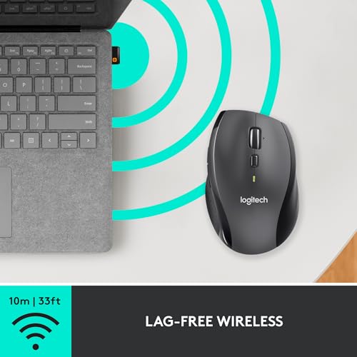 Logitech M705 Marathon Full Size 2.4 GHz Wireless Mouse - Black | Hyper-fast wheel, USB-A Nano Receiver, 5 customizable buttons, Windows Mac Linux compatible, certified for Chrome - style: M705