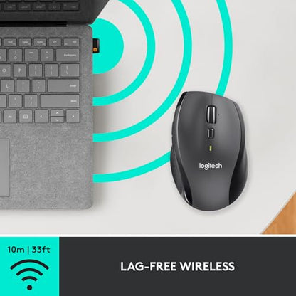 Logitech M705 Marathon Full Size 2.4 GHz Wireless Mouse - Black | Hyper-fast wheel, USB-A Nano Receiver, 5 customizable buttons, Windows Mac Linux compatible, certified for Chrome - style: M705