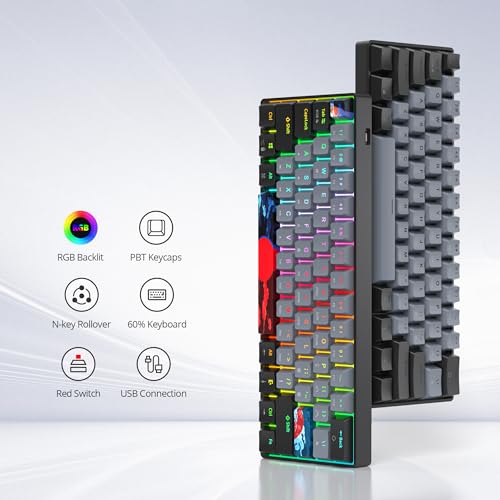 60% Mechanical Keyboard Black and Grey, Compact Gaming RGB Backlit, 61 Keys Mini, USB Wired for Windows Mac Laptop PC (61 Dolch/Red Switches) - color: 61 Dolch/Red Switch