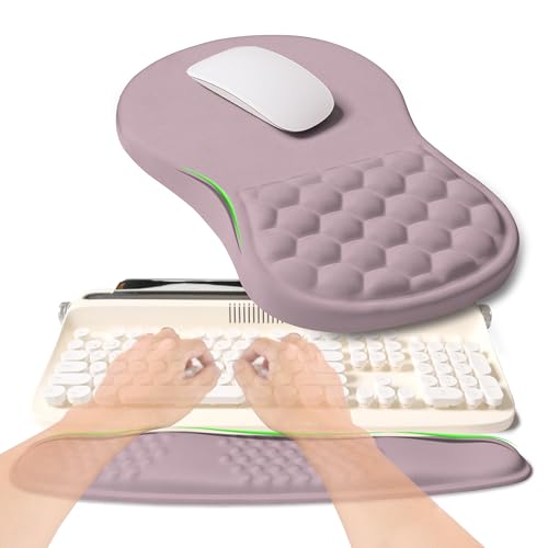 2-in-1 Ergonomic Set, Wave Rise Keyboard Wrist Rest and Massage Bulge Slope Mouse Pad Wrist Support, Cushion Memory Foam Integrated to Relieve Wrist Pain, Purple - color: Purple