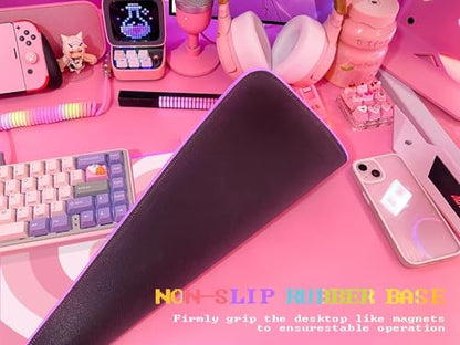 JMIYAV Pink Love Heart RGB Gaming Mouse Pad 31.5x12 Inch Cute Mousepad PC XL Large Extended Glowing Led Light Up Desk Pad Non-Slip Rubber Base Computer Mat Desk Accessories Gaming Setup - color: Loving Heart