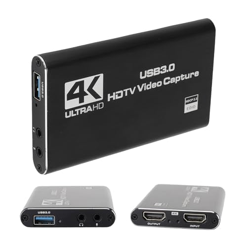 4K HDMI Capture Card with Loop Out, USB 3.0 Video Capture Device 1080P 60FPS for Streaming, PC, Plug Play Game Recording Card, Aluminum Alloy Heat Dissipation Design