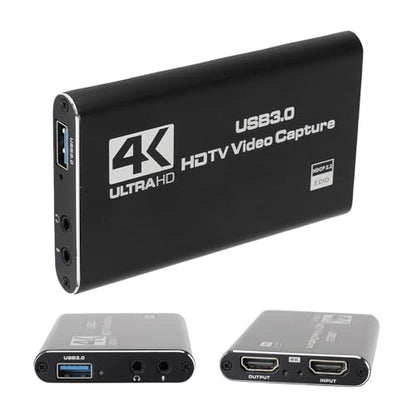 4K HDMI Capture Card with Loop Out, USB 3.0 Video Capture Device 1080P 60FPS for Streaming, PC, Plug Play Game Recording Card, Aluminum Alloy Heat Dissipation Design