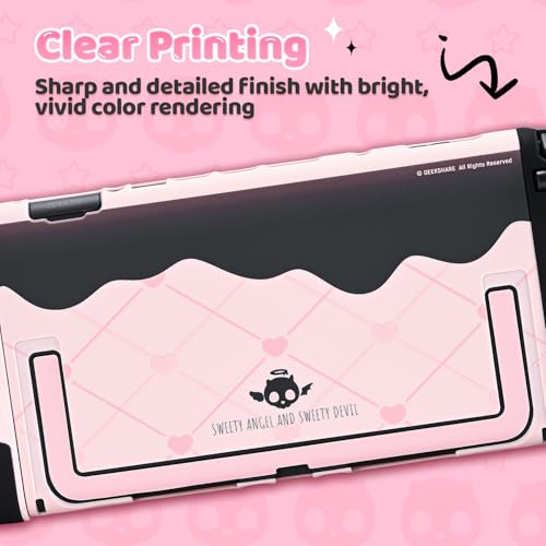 Geekshare Protective Case Set Compatible with switch 2, PC Back Plate with Silicone Joysticks Covers, Includes 2 Thumb Grips, Waterproof Protection - Sweetheart Skull (Black & Pink) - size: for Switch 2