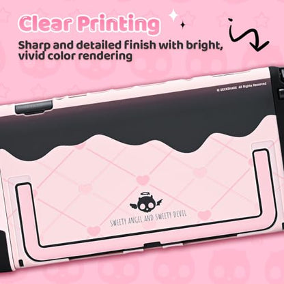 Geekshare Protective Case Set Compatible with switch 2, PC Back Plate with Silicone Joysticks Covers, Includes 2 Thumb Grips, Waterproof Protection - Sweetheart Skull (Black & Pink) - size: for Switch 2