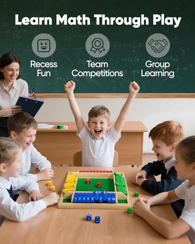 Classic Original Shut The Box Game Wooden Math Dice Board Game 2-4 Players | Table Games for Family Night Classroom Travel, Gifts for Group Kid Adult Senior, Camp Party Bar, Easy Quick and Fun - size: 8.7in