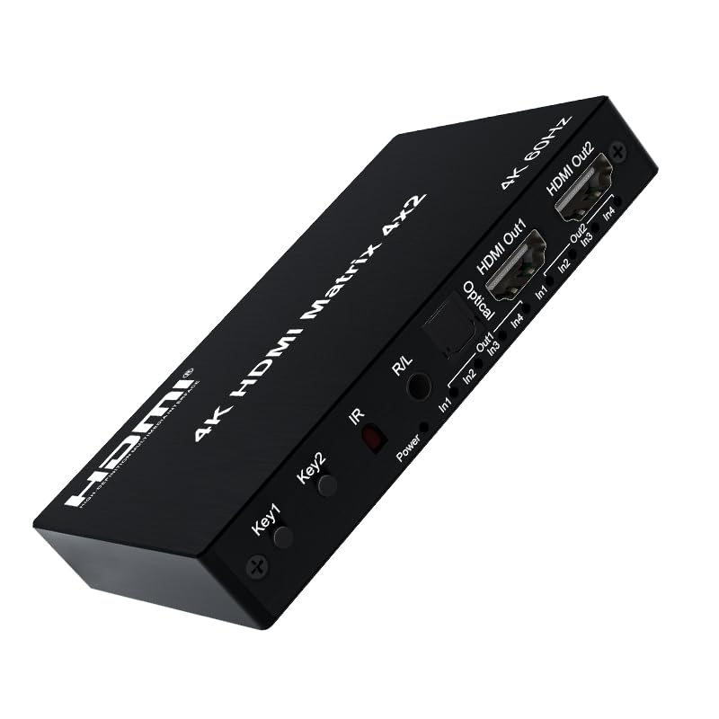 4K@60Hz HDMI eARC Splitter Switcher 4x2 Bidirectional - 1x4 eARC Audio Splitter/Switcher, HDCP2.2 HDR10, 4-Port HDMI Switch for Soundbar/Amplifier/Blu-ray, Fiber/Coaxial Output