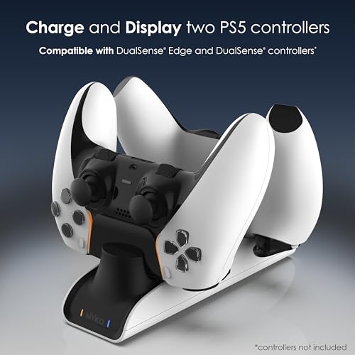 Nyko – Charge Base Edge – Store & Charge Station Compatible with PS5 DualSense & Edge Controllers – PS5 Slim Accessory Dual Port Recharging Dock - USB-C Dongles - LED Charge Indicators