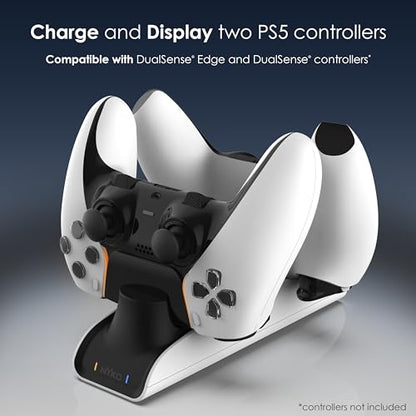 Nyko – Charge Base Edge – Store & Charge Station Compatible with PS5 DualSense & Edge Controllers – PS5 Slim Accessory Dual Port Recharging Dock - USB-C Dongles - LED Charge Indicators