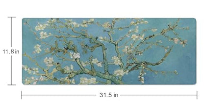 Gaming Mouse Pad, Large Mouse Pads for Desk, Non-Slip Rubber Base Mousepad, Keyboard Mouse Mat Desk Pad with Stitched Edges, 31.5x11.8 inch Vincent Van Gogh Almond Blossom - color: Vincent Van Gogh Almond Blossom