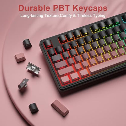 BlueFinger Wireless Gaming Keyboard, RGB Backlit, Tri-Mode Bluetooth/2.4G/USB-C, 98 Keys Quiet Keyboard with Number Pad, Volume Knob & Screen, Side Printed PBT Keycaps for PC/Mac/Laptop - style: Wireless Keyboard