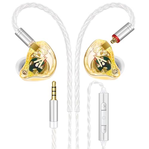 Vibes 202M Wired Earbuds - HiFi in Ear Monitor Headphones - Noise Isolating Ear Buds w/ Mic - Clear Sound, Deep Bass & Comfort-Fit Gaming Earphones - MMCX to 3.5mm & Silver Plated Cord, Carrying Case - color: 5-Yellow, style: 2) 3.5mm & Mic