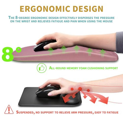 Hokafenle Ergonomic Mouse Pad Wrist Support with Massage Design, Wrist Rest Pain Relief Mousepad with Memory Foam&Non-Slip PU Base, Mouse Pads for Wireless Mouse & Desk (12x8 inch,Pink) - color: HK004-Pink