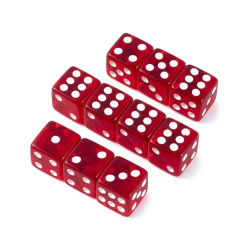 10 Pieces Polyhedral D6 Dice Set, 6 Sided Dice 16mm for RPG MTG DND Table Games (Transparent Dark Red) - color: Transparent Dark Red