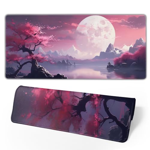 Watercolor Japanese Large Gaming Mouse Pad,Japanese Mouse Pad 31.5 x 11.8 in Mat Desk Pad,Large Desk Mat,Extended Keyboard Mousepad with Non-Slip Base and Stitched Edge for Desk Home Office - color: Cherry Blossom1