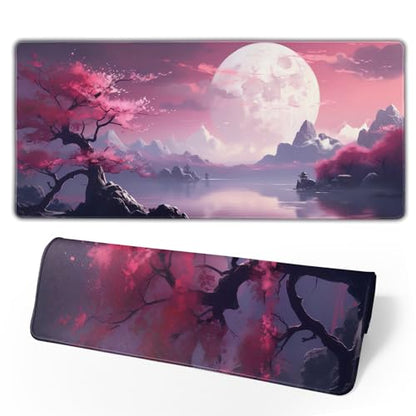 Watercolor Japanese Large Gaming Mouse Pad,Japanese Mouse Pad 31.5 x 11.8 in Mat Desk Pad,Large Desk Mat,Extended Keyboard Mousepad with Non-Slip Base and Stitched Edge for Desk Home Office - color: Cherry Blossom1