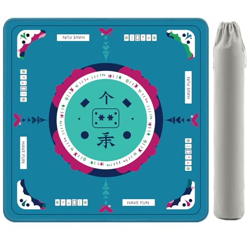 2F22E Mahjong Table Mat for American Mahjong, Neoprene Non-Slip Noise Reduction Mat with Printed Rules, 32.4 x 32.4 Inch Blue Table Cover for Poker, Cards & Board Games - color: Blue-mats