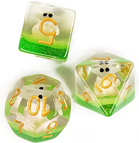 Cusdie 7-Die DND Dice, Polyhedral Dice Set Filled with Animal, for Role Playing Game D&D Dice (Spirit) - color: Green Spirit