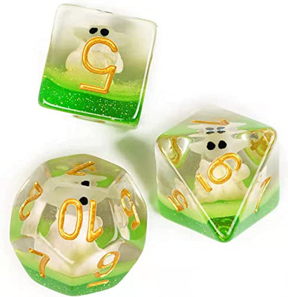 Cusdie 7-Die DND Dice, Polyhedral Dice Set Filled with Animal, for Role Playing Game D&D Dice (Spirit) - color: Green Spirit