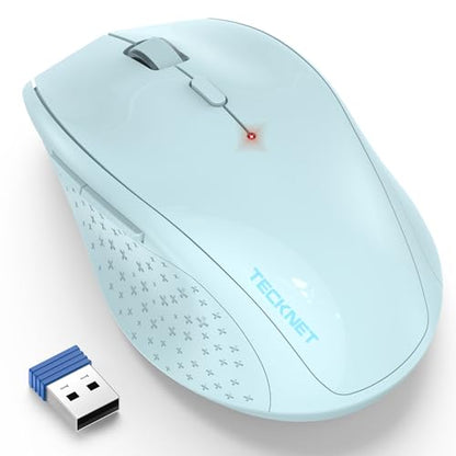 TECKNET 2.4G Wireless Mouse, 4800 DPI Ergonomic Computer Mouse, Lightblue | Mouse for Laptop with USB Receiver, 6 Adjustable DPI, Quiet Click, 30-Month Battery, 6 Button, Portable for PC Chromebook Mac - color: Lightblue
