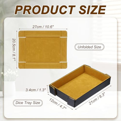 uxcell PU Leather Dice Tray, Rectangle Magnetic Folding Velvet Portable Folding Dice Rolling Tray for Table Games Keys Wallet Watch Coin, Yellow - color: Yellow