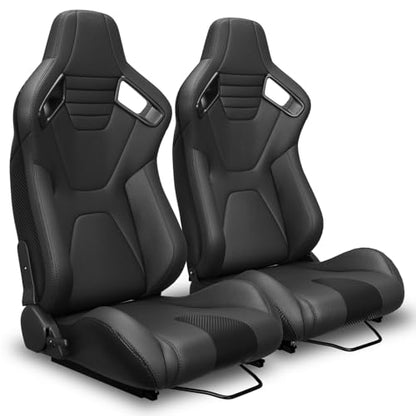 2 Pcs Adjustable Universal Racing Seats with Double Sliders, Reclinable Bucket Seats, 1 Pair of Sport Seats for Vehicles (Black S) - color: Black S