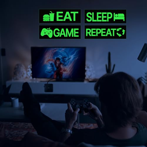 4 Pcs Glow in The Dark Neon Game Wall Stickers, Boys Gamer Room Wall Decals, Waterproof Vinyl Video Game Console Room Decor, Kids Bedroom PlayRoom Nursery Party (Green) - color: Luminescent-044wscp-green
