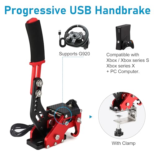 CNSPEED Upgrade 2-in-1 64 Bit USB Handbrake for G920 Compatible With Xbox/Xbox series S/Xbox series X + PC System for Simulated Racing Games with Non-Contact Plus Hall Sensor with Clamp Black+Red - color: RED
