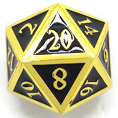 Metal D20 F Dice Critical Fail F 20 Sided Die Set DND Number Role Playing Game Dungeons and Dragons D&D Black Silver Red Blue Rainbow Gold Copper Purple Green Pink White (Single Dice, Black and Gold) - color: Black and Gold, style: Single Dice
