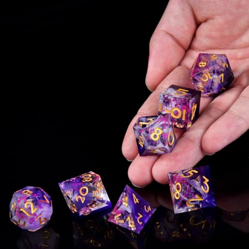 DND Dice Set, 7 Pcs Sharp Edge D&D Dice Polyhedral Resin Dice for Dungeons and Dragons RPG MTG Role Playing Table Games - color: Purple-1