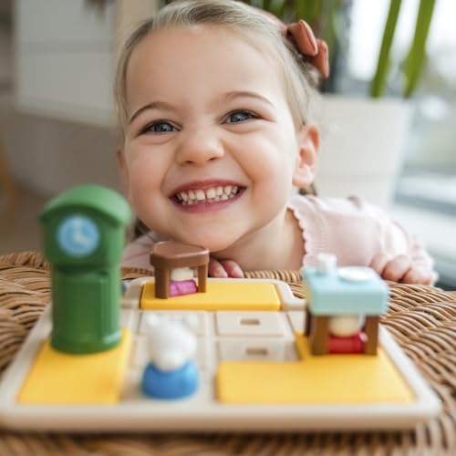 SmartGames Hide and Goat Seek — Shape-Matching Logic Puzzle with Storybook | Help 7 Goats Outsmart the Wolf | 48 Challenges | Ages 3–7