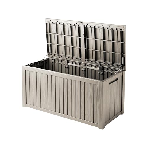 TARKARI 180 Gallon Outdoor Storage Box Waterproof, Resin Deck Boxes with Lockable Lid & UV-Resistant for Patio, Pool, Garden Furniture Cushions & Accessories, Coffee - color: Coffee, size: 180 GAL