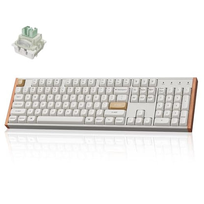 Keychron K10 HE Hall Effect Keyboard, Ultra-Fast Lime Magnetic Switch, Full-Size Tri-Mode Wireless Keyboard with Rapid Trigger, Adjustable Actuation, RGB, Aluminum + Wood Frame - White - color: Lime Switch - White