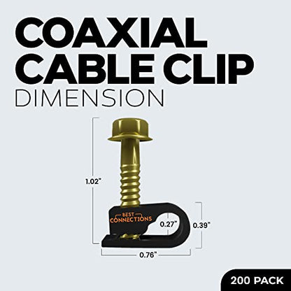 Coaxial Cable Clips with Pre-Inserted Screw (200 Pack) – Black Single Cable Mounting Clamps for Coax Cable (RG6, RG59) and Ethernet Cable – Cord Fastener/Strain Relief Clip - style: 200 PACK
