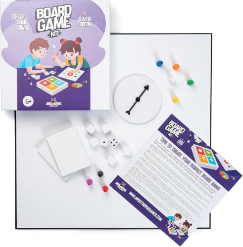 Junior Create Your Own Board Game Kit with Blank Board & Game Pieces | Bring your game ideas to life with everything needed to create a custom board game from scratch - style: Blank Board Game Kit - Junior Edition