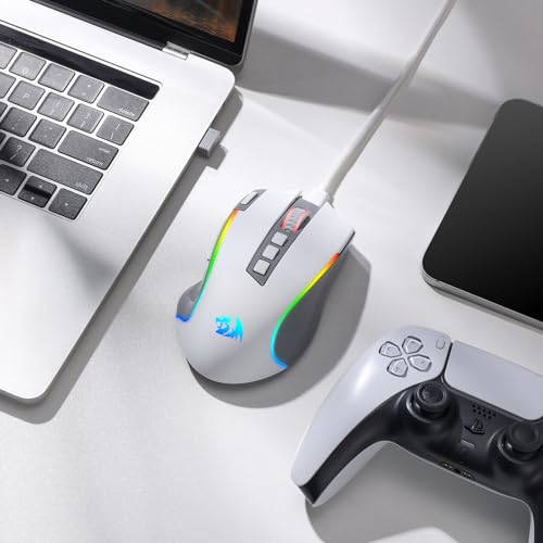 Redragon M612 Wireless RGB Optical Gaming Mouse 8000 DPI Remapping Keys | Cable-Free 0 Delay, Redefine Keybinding Macro, Vibing Backlight, Ergonomic Grip Body Comfort - color: Gray, style: Wireless