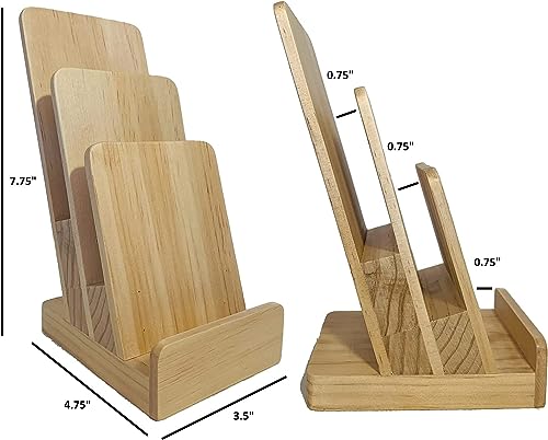 Elegant 3-Tier Pine Wood Literature Holder, Trifold Brochure Holder, Flyer Holder, Postcard Display and Countertop Wooden Display Stand [Pack of 2] - style: Pine 2-Pack