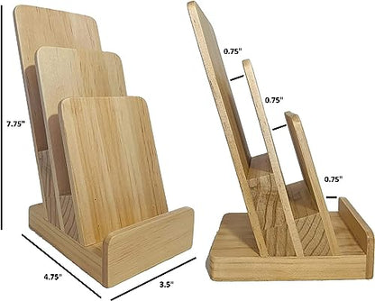 Elegant 3-Tier Pine Wood Literature Holder, Trifold Brochure Holder, Flyer Holder, Postcard Display and Countertop Wooden Display Stand [Pack of 2] - style: Pine 2-Pack