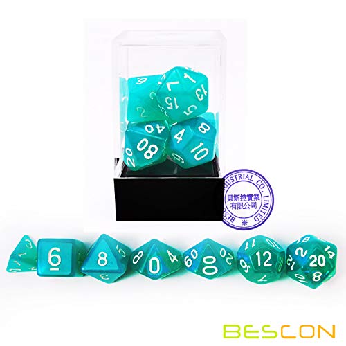 Bescon Moonstone Dice Set Turquoise, Bescon Polyhedral RPG Dice Set Moonstone Effect - color: Turquoise