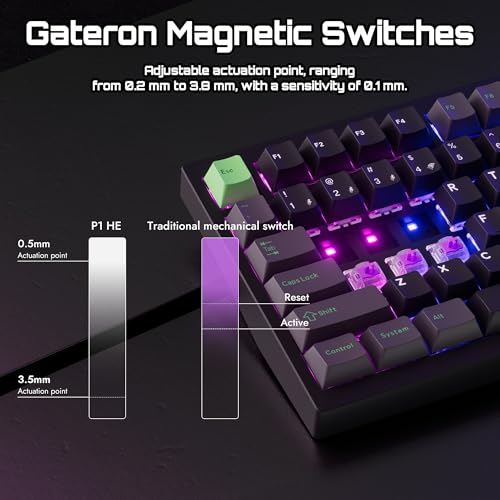 LEMOKEY P1 HE 75% Wireless Custom Mechanical Gaming Keyboard with Gateron Double-Rail Magnetic Switches Full Assembled Knob Version - Black - color: Black