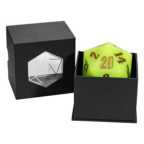 55mm Silicone D20 DND Dice, Large D20 Single 20 Sided Dice | Glow-in-the-Dark D20 Giant Dice with Gift Box for Dungeons and Dragons RPG Bar Pub Club Party Games (Olivine/Gold) - color: Olivine/Gold