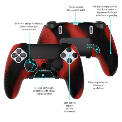 PlayVital 3D Studded Edition Anti-Slip Silicone Cover Case for ps5 Edge Controller, Soft Rubber Protector Skin for ps5 Edge Wireless Controller with 6 Thumb Grip Caps - Red & Black - color: Red & Black
