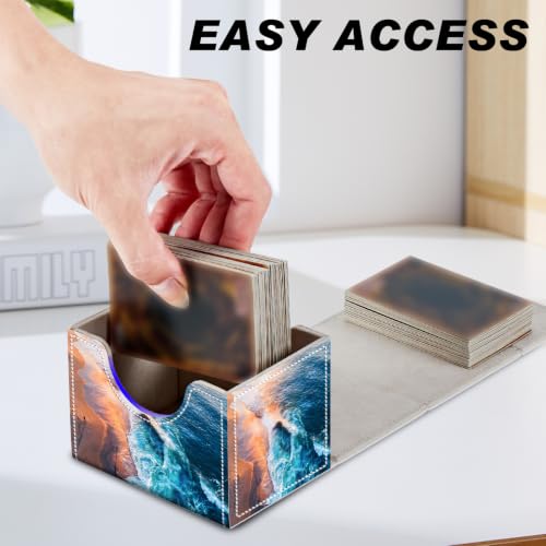 Magnetic Closure TCG Deck Box Portable Card Holder Trading Card Deck Box | PU Leather Collectible Card Case Game Trading Card Deck Box Storage Scratch Resistant Lining, Aerial Sunset Beach Ocean Wave - color: Aerial Sunset Beach Ocean Wave