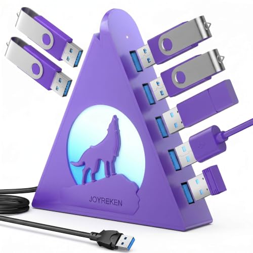 Deep Purple 7-Port USB 3.0 Hub, RGB Vertical Gaming USB Hub Tower with 5Gbps Data Transfer, 2FT Cable - USB Hub Splitter for PC, MacBook, Laptop, PS5, Flash Drives - color: Deep purple