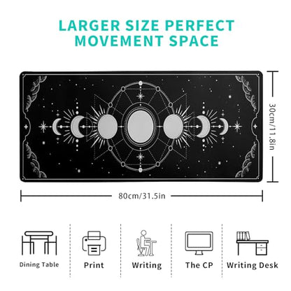 Sun Moon Gaming Mouse Pad Black Large Mouse Pad for Keyboard and Mousepad Desk Mat with 3mm Non-Slip Base and Stitched Edge for Gaming and Office Computer Mat Protector Mat 31.5x11.8 Inch - color: Sun Moon